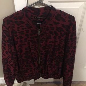 Red and black cheetah patterned bomber